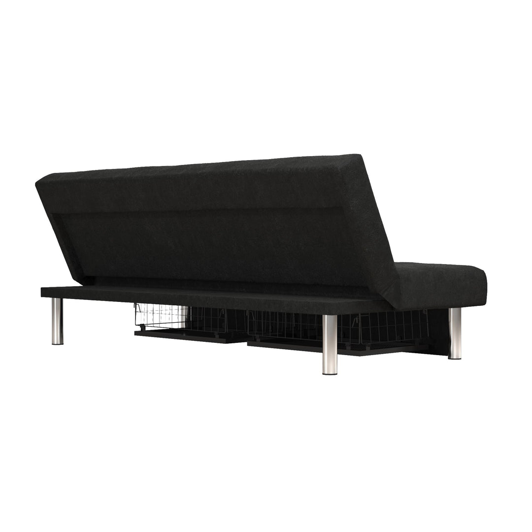 Sola Upholstered Storage Futon with 2 Drawers and Chrome Legs - Black
