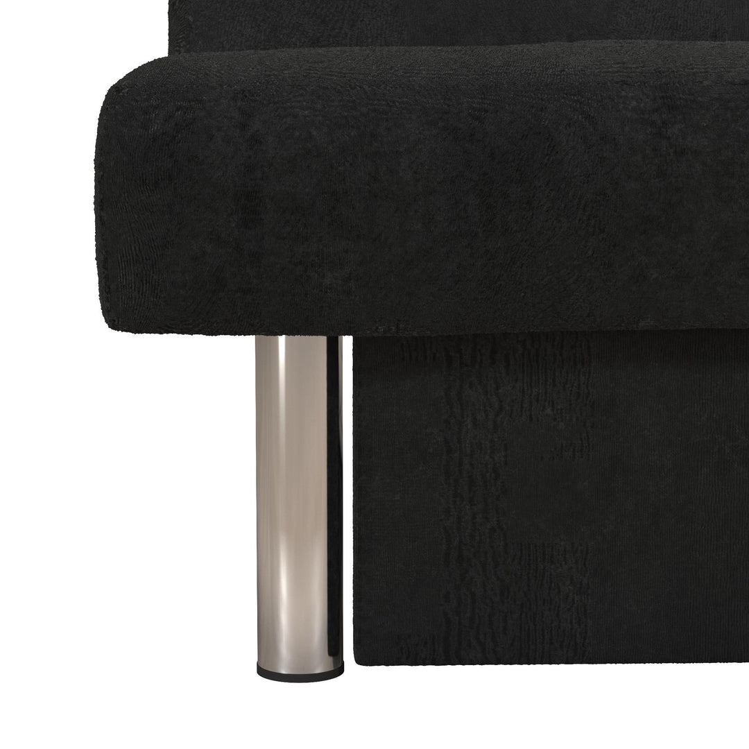 Sola Upholstered Storage Futon with 2 Drawers and Chrome Legs - Black