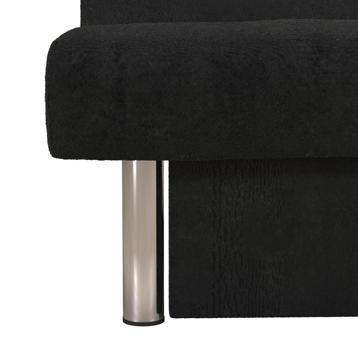 Sola Upholstered Storage Futon with 2 Drawers and Chrome Legs - Black