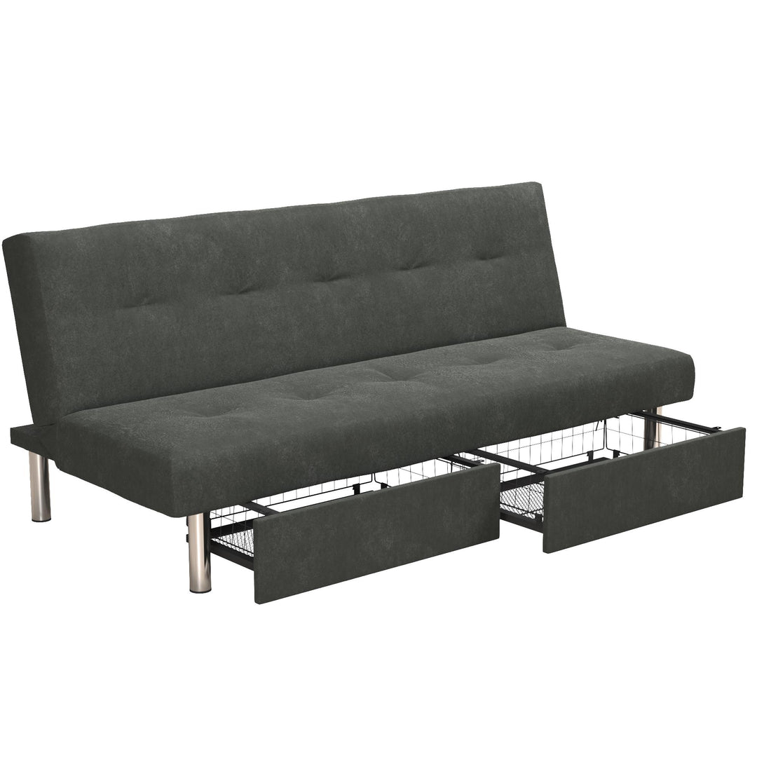 Sola Upholstered Storage Futon with 2 Drawers and Chrome Legs - Gray