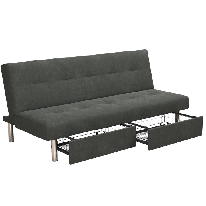 Sola Upholstered Storage Futon with 2 Drawers and Chrome Legs - Gray