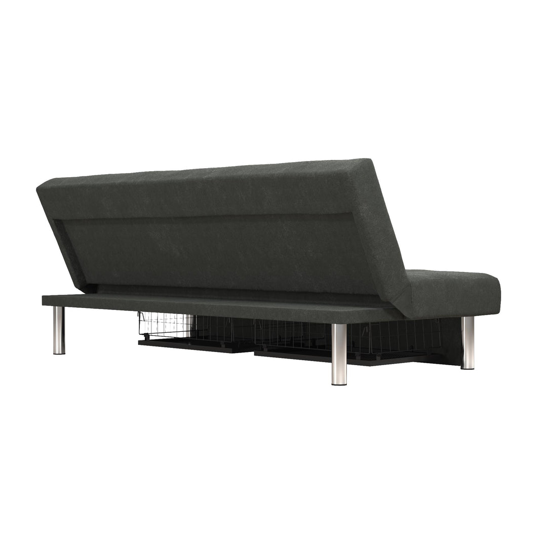 Sola Upholstered Storage Futon with 2 Drawers and Chrome Legs - Gray