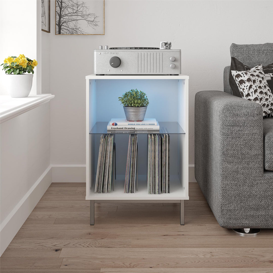 Lumina Turntable Stand with 2 Shelves and LED Lights - White