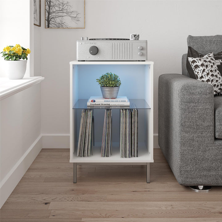 Lumina Turntable Stand with 2 Shelves and LED Lights - White