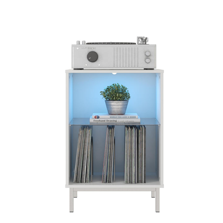 Lumina Turntable Stand with 2 Shelves and LED Lights - White