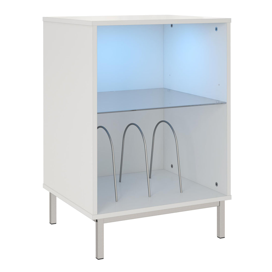 Lumina Turntable Stand with 2 Shelves and LED Lights - White