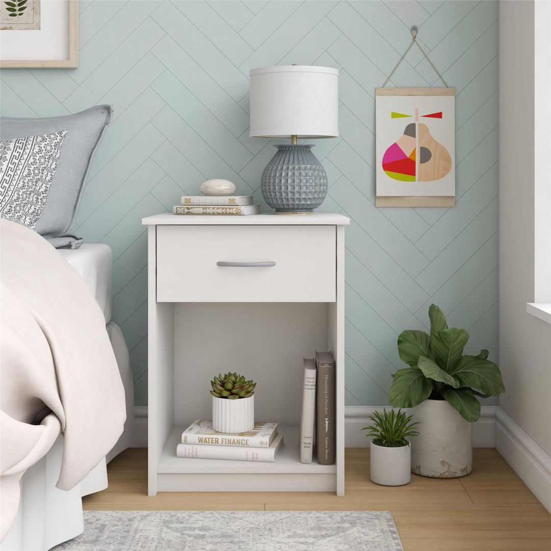 single drawer nightstand with open storage - White