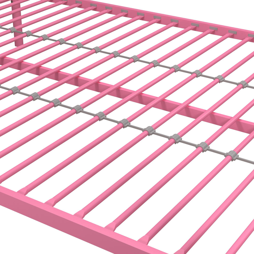 Dusty Twin over Full Metal Bunk Bed with Integrated Ladder - Pink - Twin-Over-Full