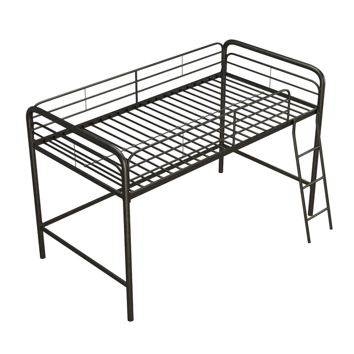 Jett Junior Loft Bed with Metal Frame and Built-In Ladder - Black - Twin