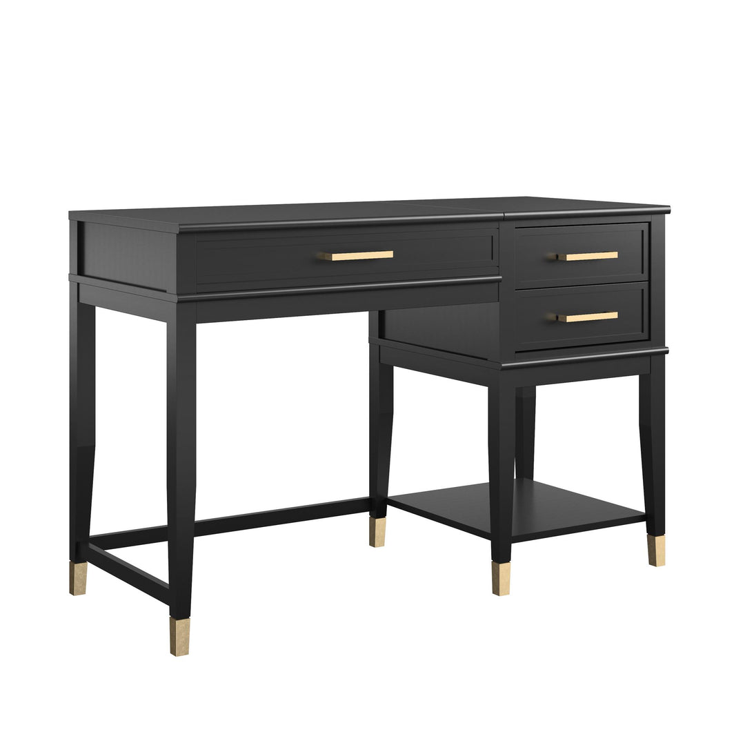 Westerleigh Lift-Top Computer Desk with Gold Accents - Black