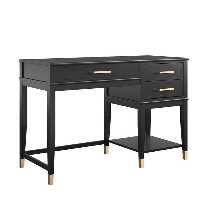 Westerleigh Lift-Top Computer Desk with Gold Accents - Black