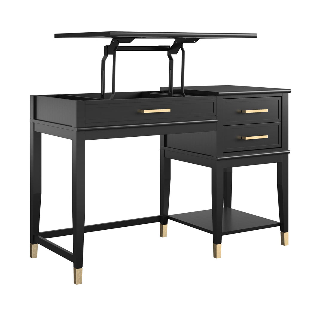 Westerleigh Lift-Top Computer Desk with Gold Accents - Black