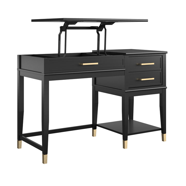 Westerleigh Lift-Top Computer Desk with Gold Accents - Black