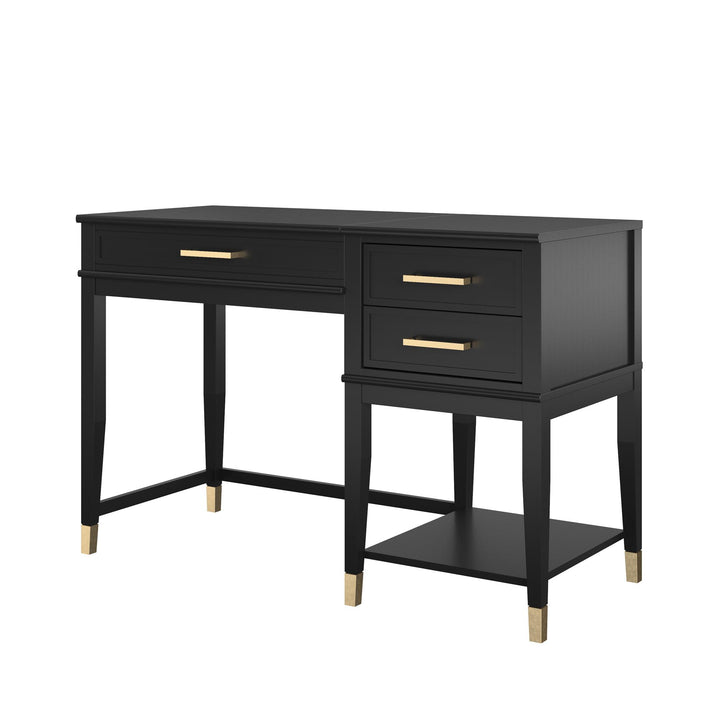 Westerleigh Lift-Top Computer Desk with Gold Accents - Black