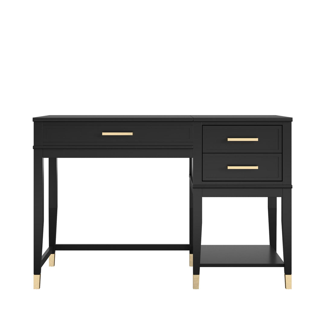 Westerleigh Lift-Top Computer Desk with Gold Accents - Black