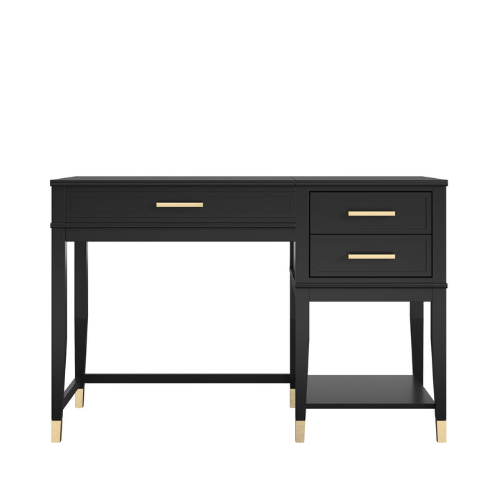 Westerleigh Lift-Top Computer Desk with Gold Accents - Black