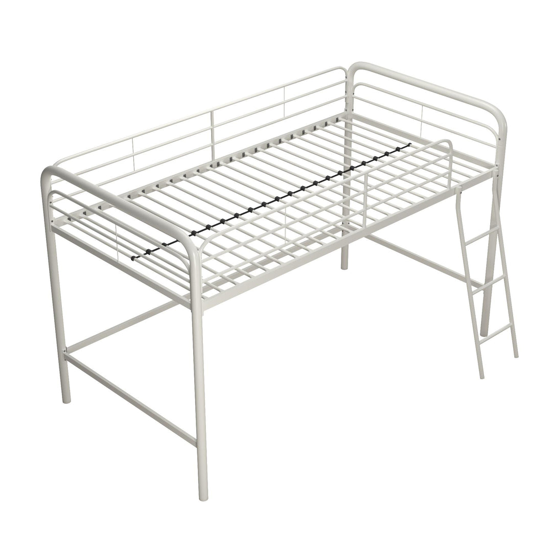 Jett Junior Loft Bed with Metal Frame and Built-In Ladder - White - Twin