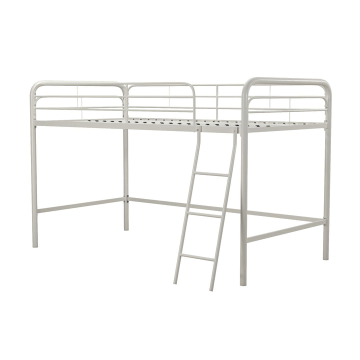 Jett Junior Loft Bed with Metal Frame and Built-In Ladder - White - Twin
