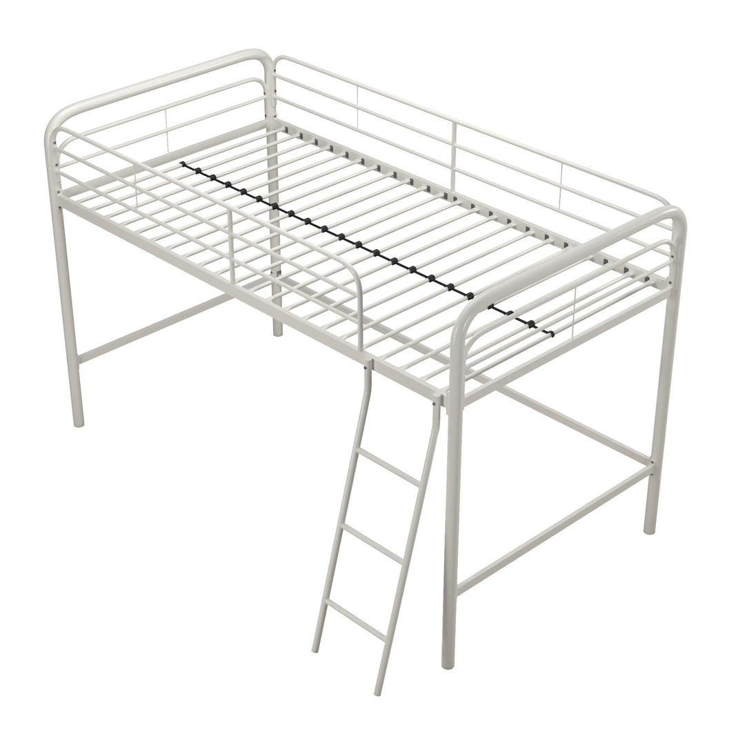Jett Junior Loft Bed with Metal Frame and Built-In Ladder - White - Twin