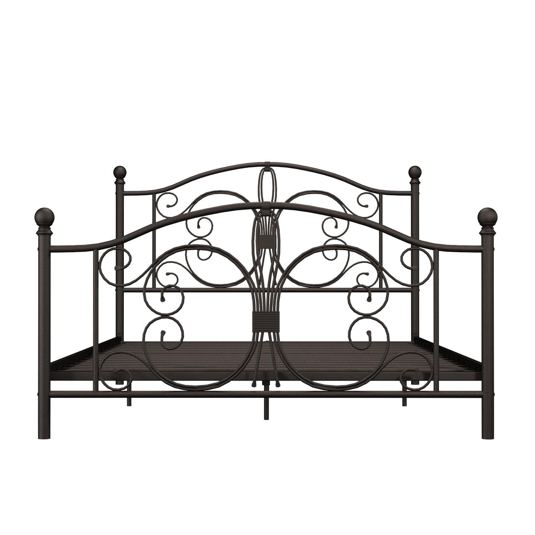 Stylish Metal Bed with Secured Slats -  Bronze  -  Full