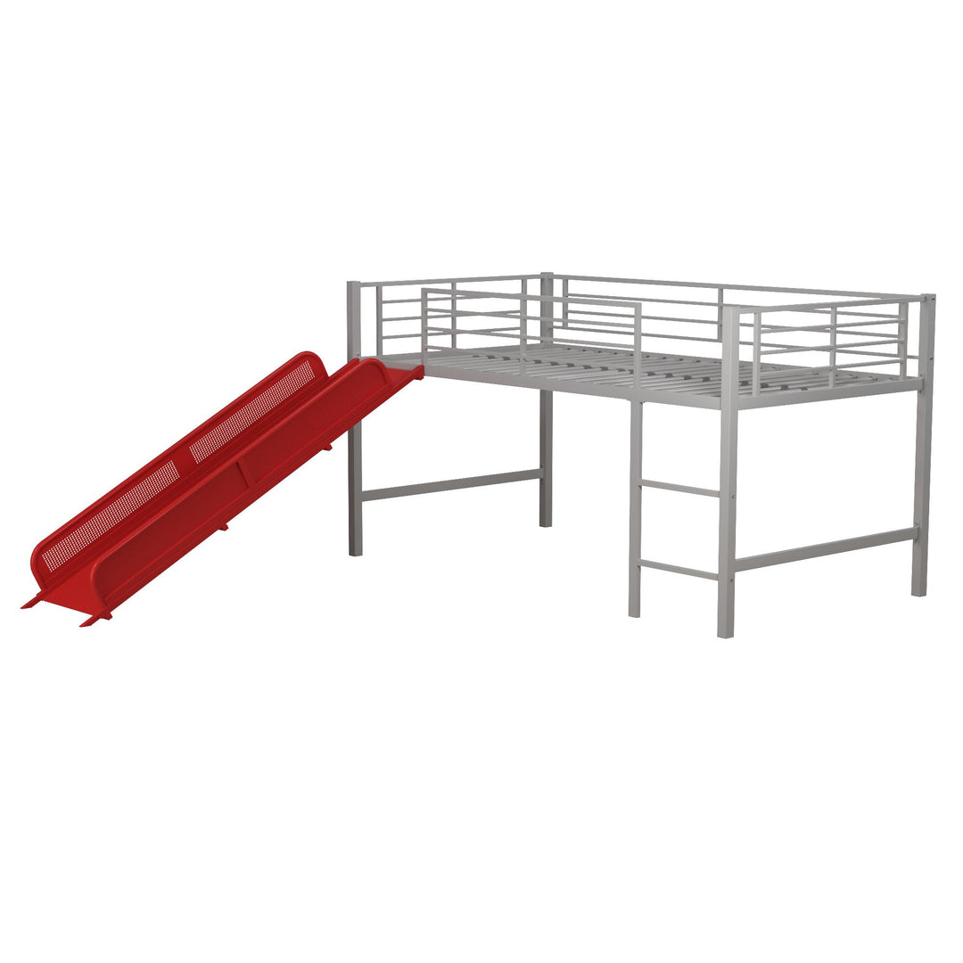 Laurie Junior Loft Bed with Metal Frame and Built-In Slide - Silver / Red - Twin