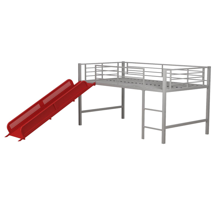Laurie Junior Loft Bed with Metal Frame and Built-In Slide - Silver / Red - Twin