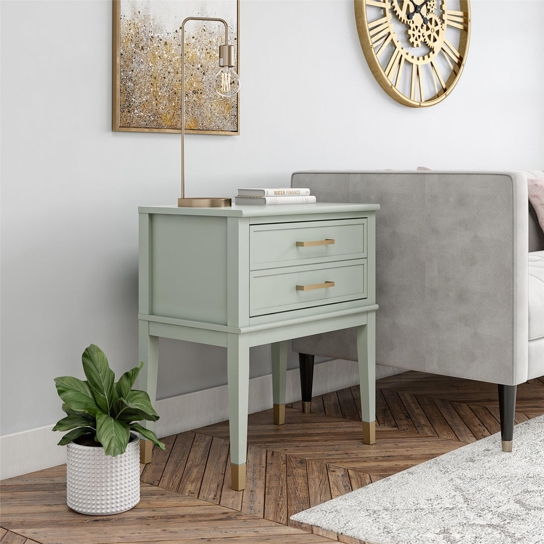 Westerleigh 2 Drawer Nightstand with Gold Accents - Pale Green