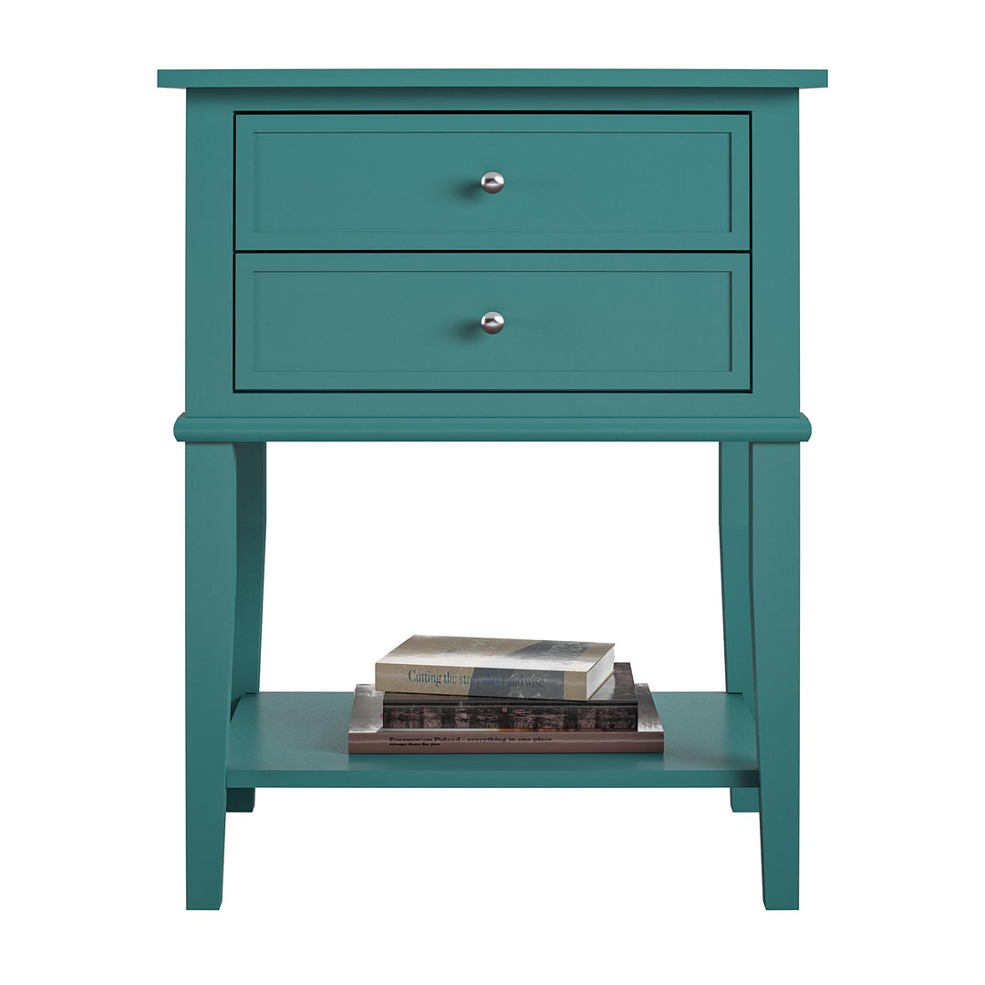 Franklin Nightstand Table with 2 Drawers and Lower Shelf - Emerald Green