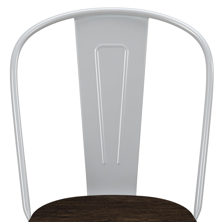 Durable Metal Dining Chair with Wood Seat -  White