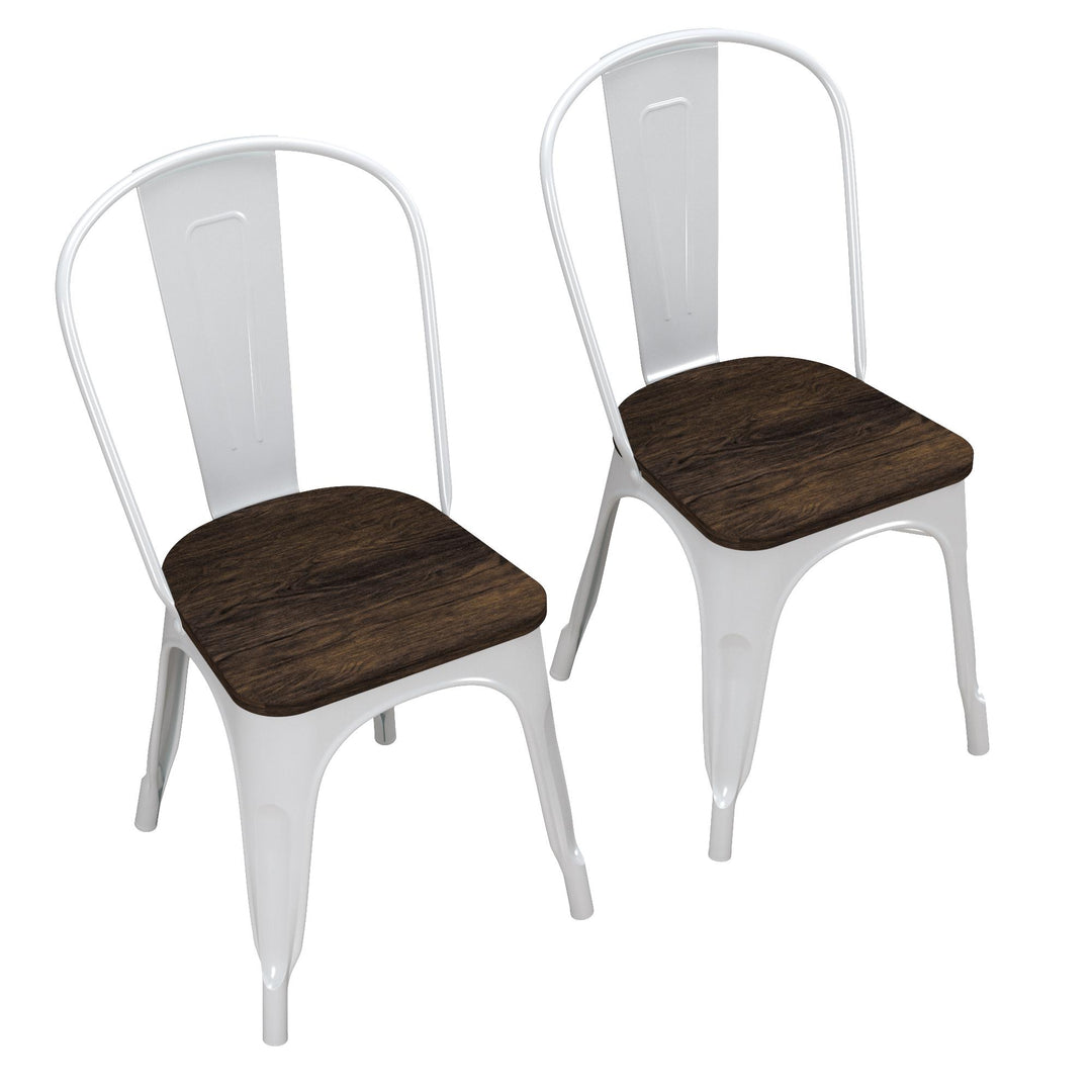 Elegant Metal and Wood Dining Chair Set -  White