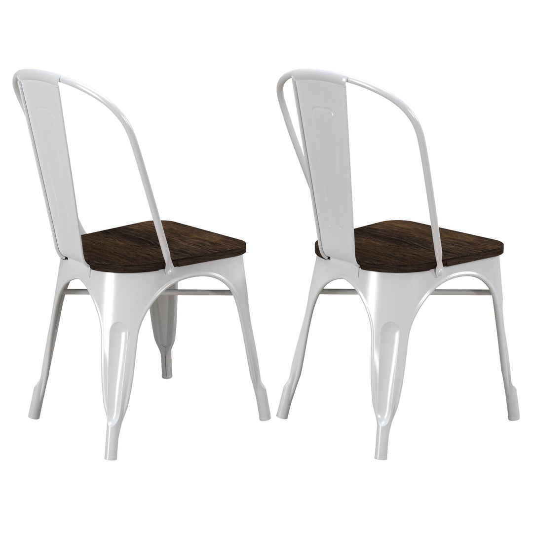 Contemporary Metal Dining Chair with Wood Seat -  White