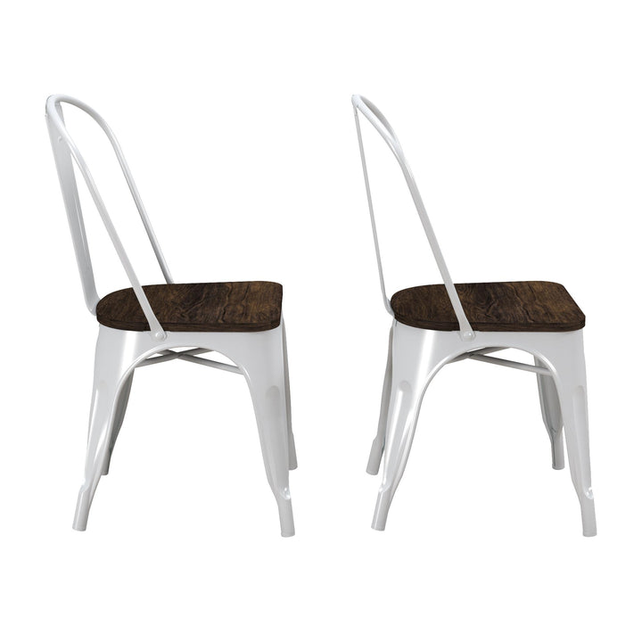 Metal Dining Chair with Wood Seat for Dining Room -  White