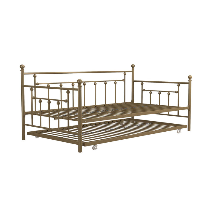 Manila Metal Daybed and Trundle Set with Sturdy Metal Frame and Slats - Gold - Twin
