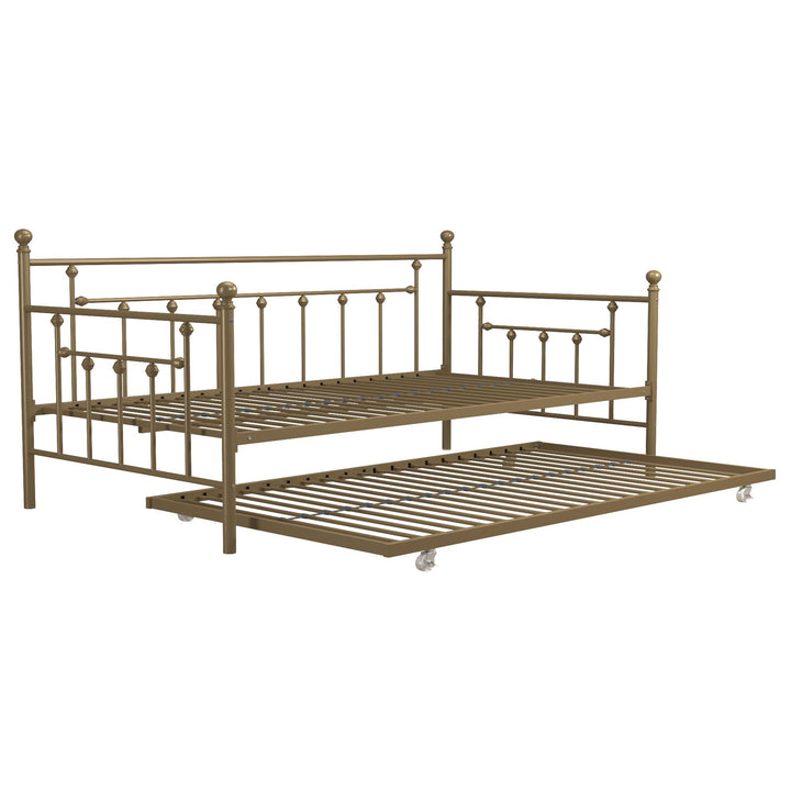 Manila Metal Daybed and Trundle Set with Sturdy Metal Frame and Slats - Gold - Twin