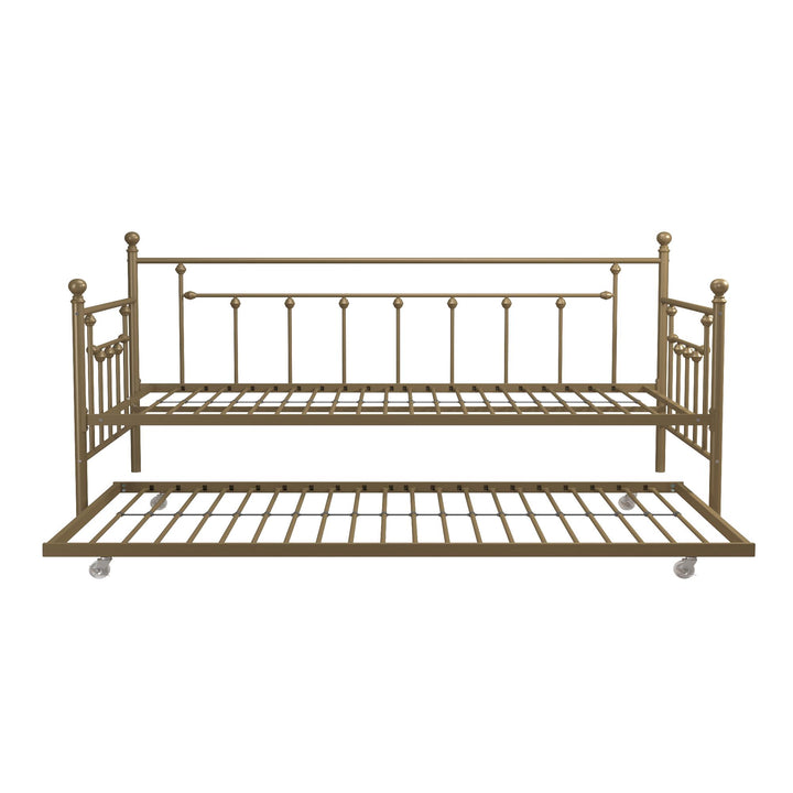 Manila Metal Daybed and Trundle Set with Sturdy Metal Frame and Slats - Gold - Twin