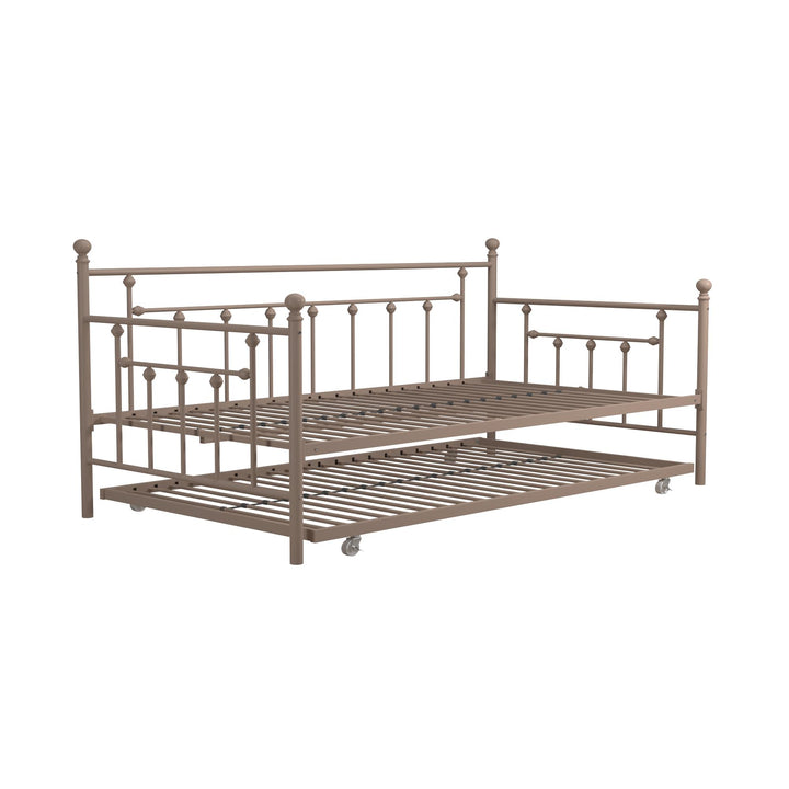 Manila Metal Daybed and Trundle Set with Sturdy Metal Frame and Slats - Millennial Pink - Twin
