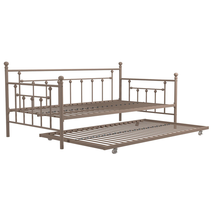 Manila Metal Daybed and Trundle Set with Sturdy Metal Frame and Slats - Millennial Pink - Twin
