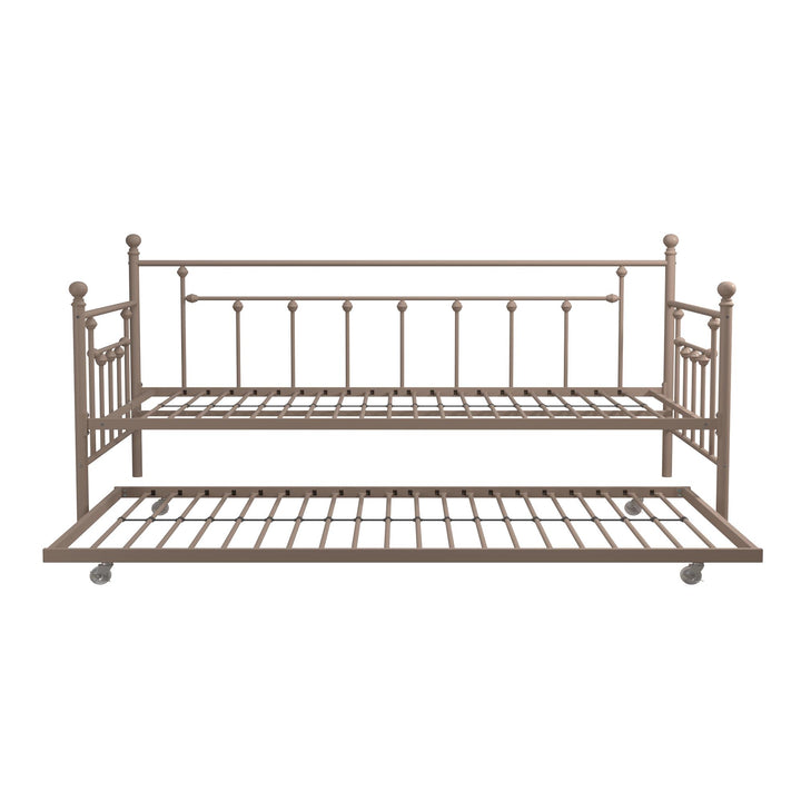 Manila Metal Daybed and Trundle Set with Sturdy Metal Frame and Slats - Millennial Pink - Twin