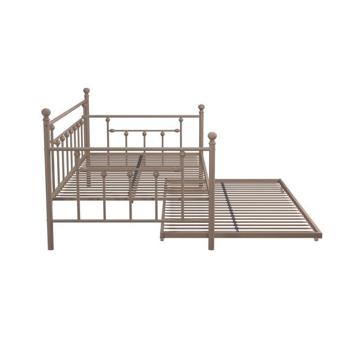 Manila Metal Daybed and Trundle Set with Sturdy Metal Frame and Slats - Millennial Pink - Twin