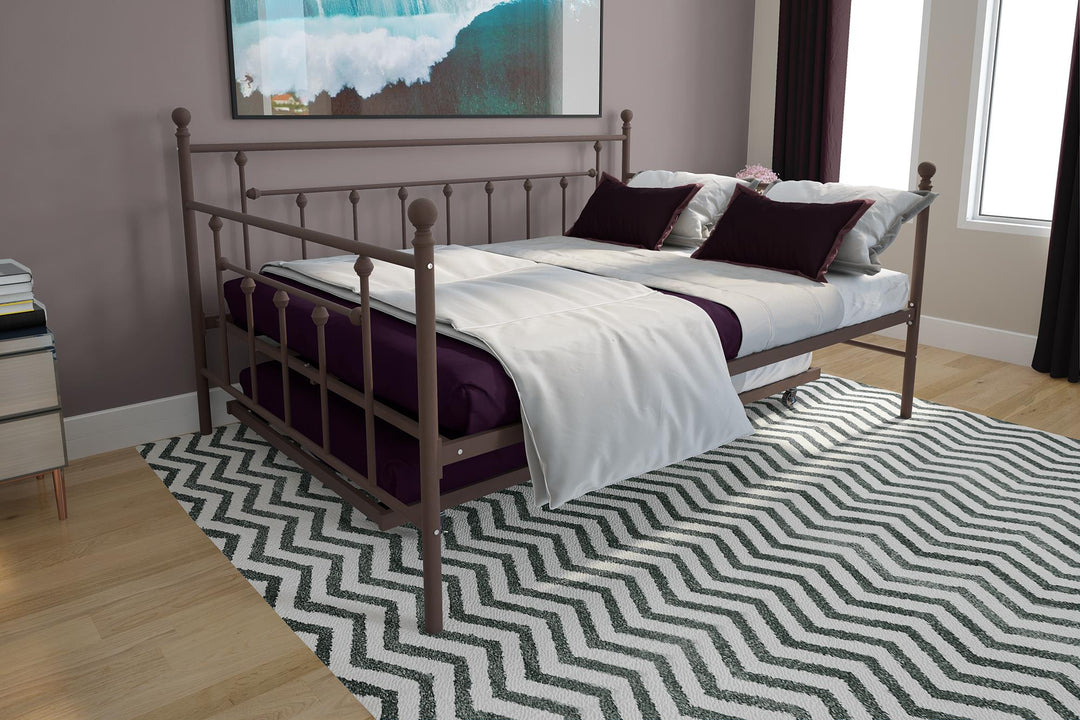 Manila Metal Daybed and Trundle Set with Sturdy Metal Frame and Slats - Bronze - Full