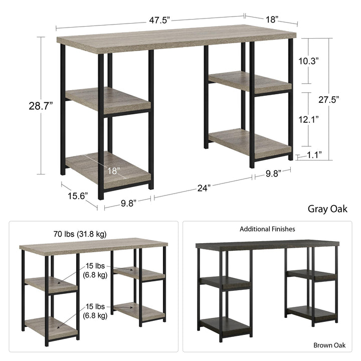 Elmwood Double Pedestal Computer Desk with 4 Side Shelves - Distressed Gray Oak