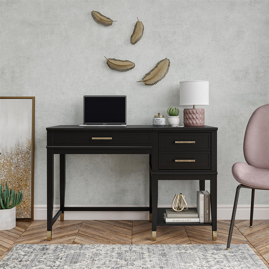 Westerleigh Lift-Top Computer Desk with Gold Accents - Black