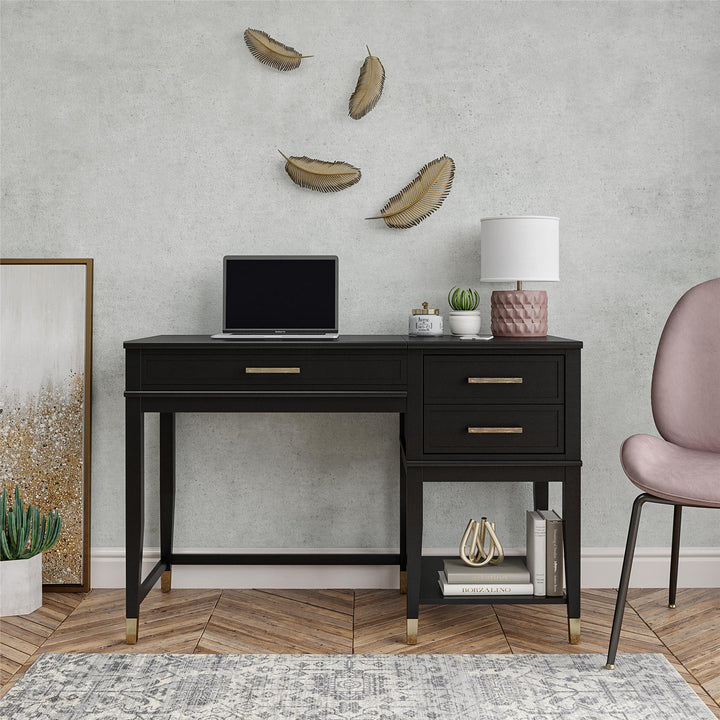 Westerleigh Lift-Top Computer Desk with Gold Accents - Black