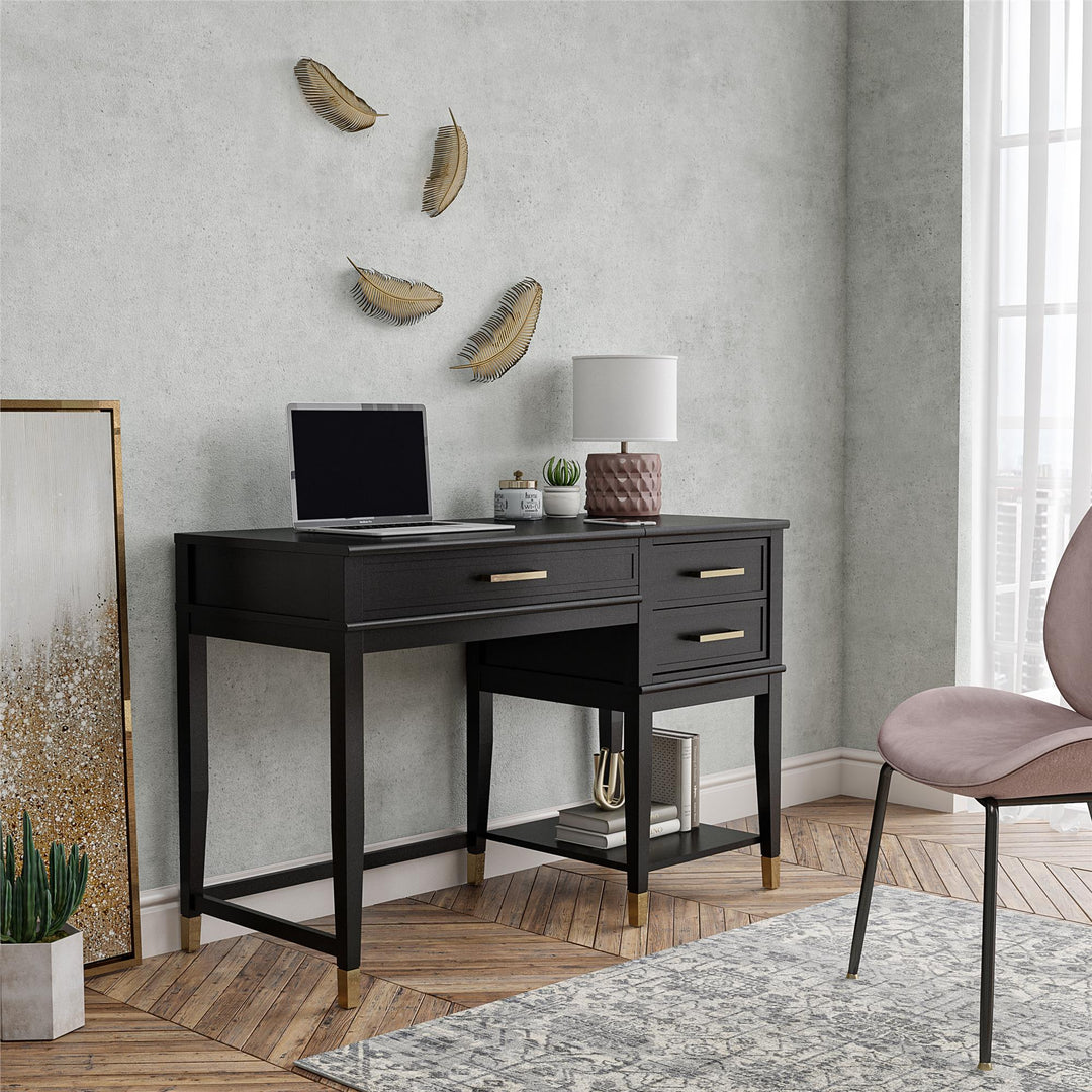 Westerleigh Lift-Top Computer Desk with Gold Accents - Black