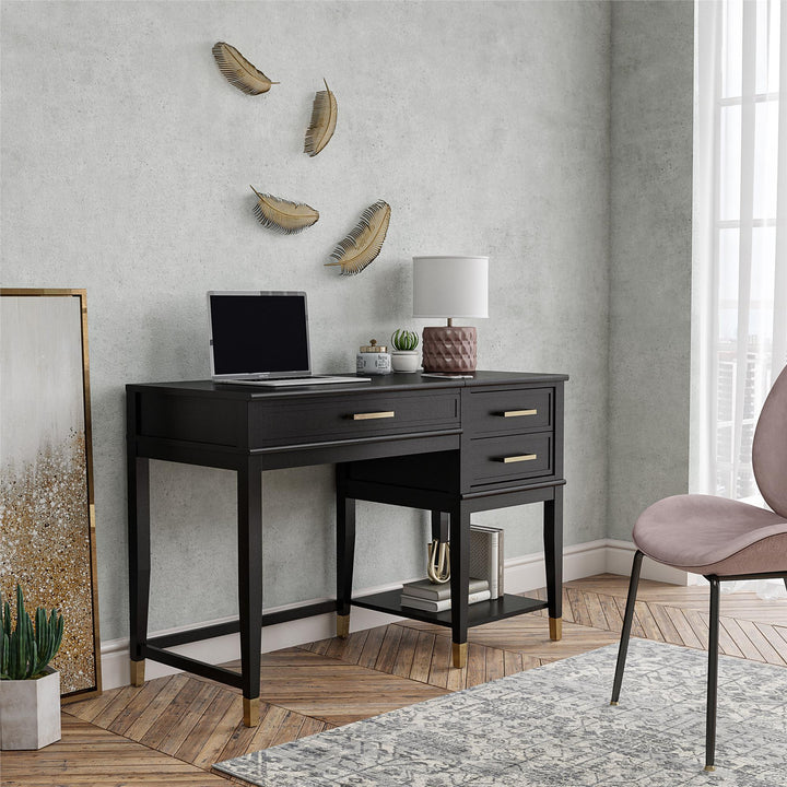 Westerleigh Lift-Top Computer Desk with Gold Accents - Black
