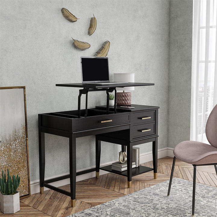 Westerleigh Lift-Top Computer Desk with Gold Accents - Black