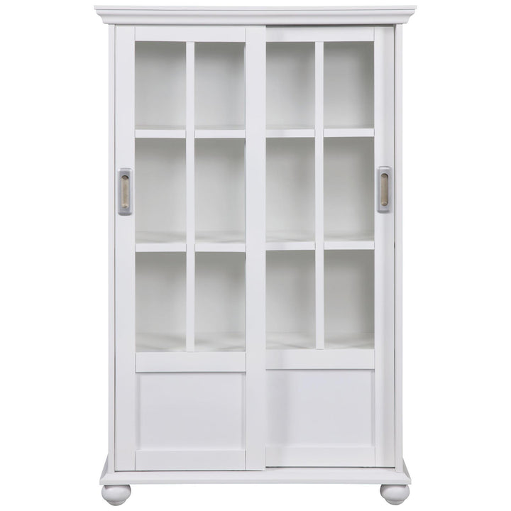 Aaron Lane Tall Bookcase with 2 Sliding Glass Doors - White