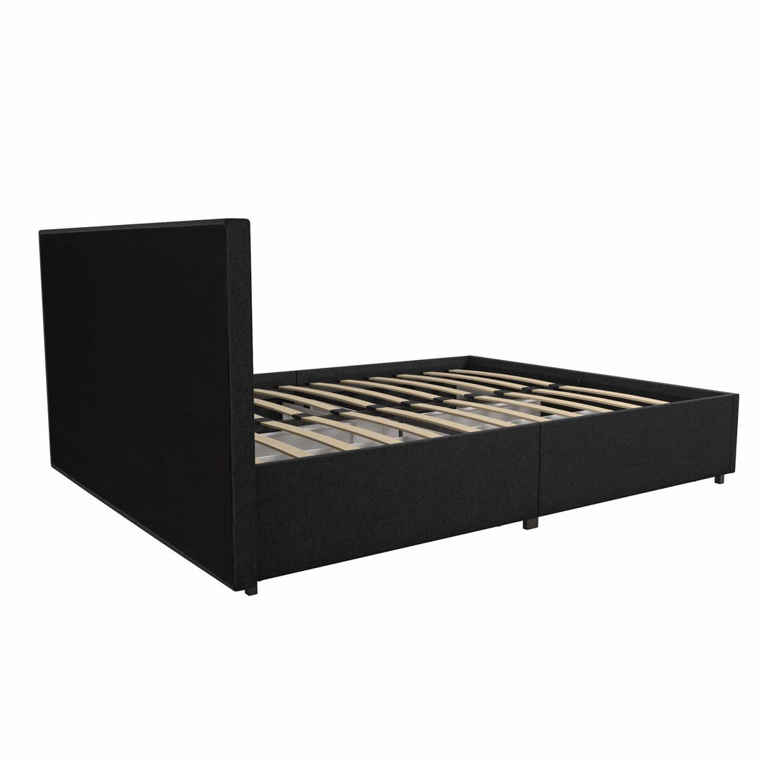 Kelly Upholstered Bed with Drawers -  Dark Gray Linen 