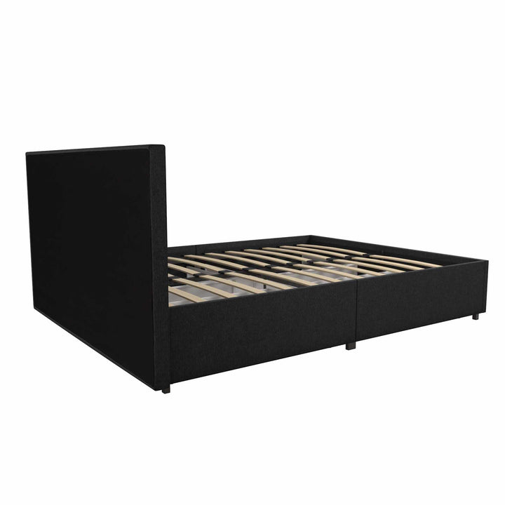 Kelly Upholstered Bed with Drawers -  Dark Gray Linen 