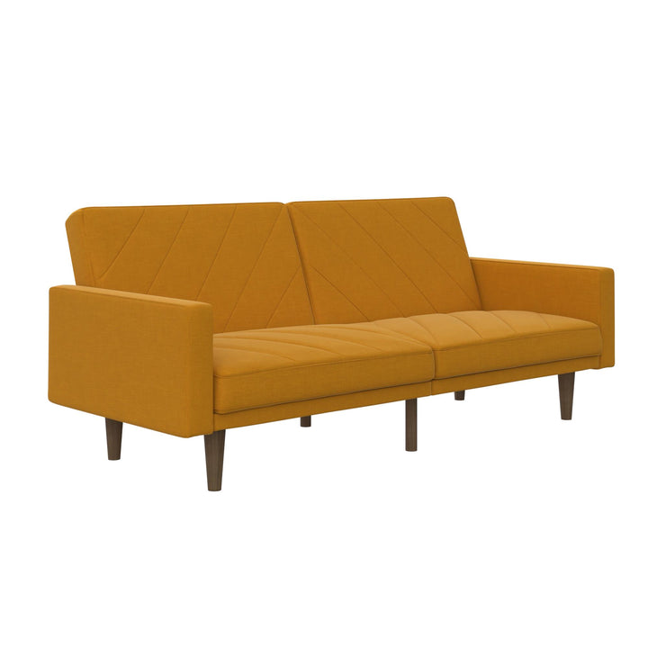 Paxson Futon with Solid Wood Legs and Diagonal Design - Mustard